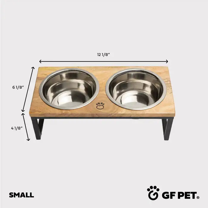 GF Pet Mango Wood & Metal Elevated Feeder - Stylish & Durable Feeding Solution for Dogs