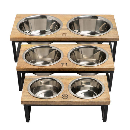 GF Pet Mango Wood & Metal Elevated Feeder - Stylish & Durable Feeding Solution for Dogs