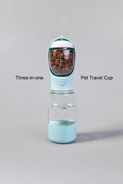 Three-in-one pet travel cup with water and food compartments