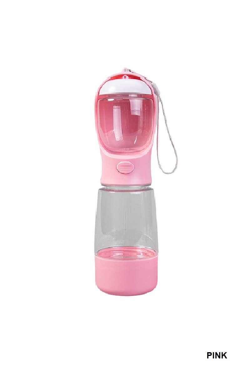 Pink and clear water bottle with a strap 