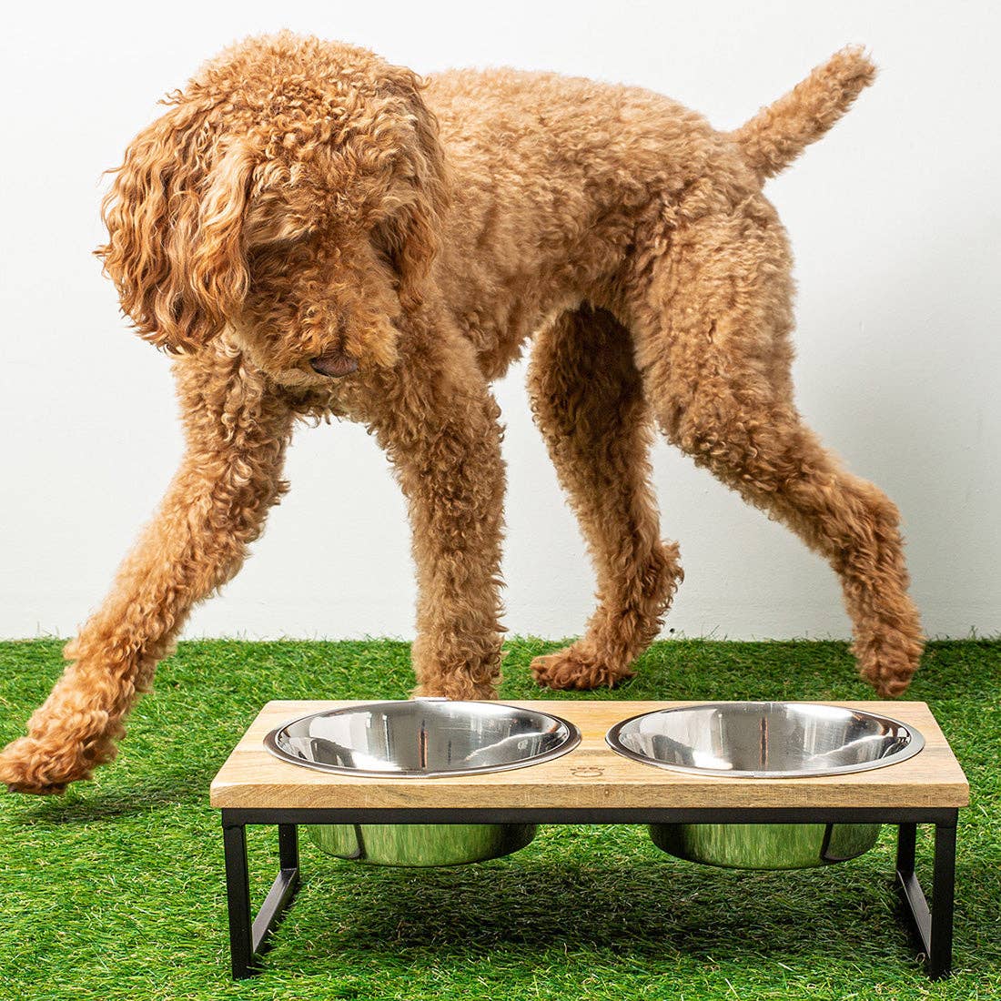 GF Pet Mango Wood & Metal Elevated Feeder - Stylish & Durable Feeding Solution for Dogs